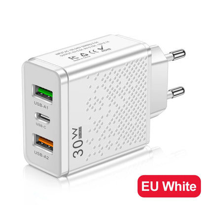 3 Ports 30W USB C Charger PD 30W USB Type C Charger Mobile Phone Chargers Adapter For iPhone Xiaomi Samsung Huawei Power Supply
