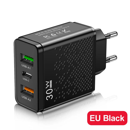 3 Ports 30W USB C Charger PD 30W USB Type C Charger Mobile Phone Chargers Adapter For iPhone Xiaomi Samsung Huawei Power Supply