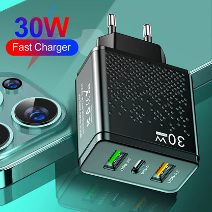 3 Ports 30W USB C Charger PD 30W USB Type C Charger Mobile Phone Chargers Adapter For iPhone Xiaomi Samsung Huawei Power Supply