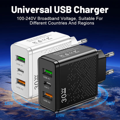 3 Ports 30W USB C Charger PD 30W USB Type C Charger Mobile Phone Chargers Adapter For iPhone Xiaomi Samsung Huawei Power Supply